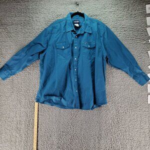 Wrangler Shirt Mens Big 4X Blue Long Sleeve Button-Up Brushpopper Pearl Snap